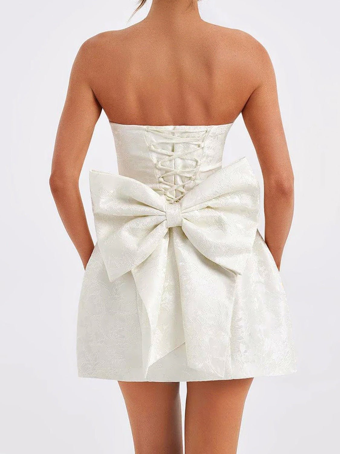 Lace - Up Sleeveless Satin Mini Dress with Bow - GlossDrop