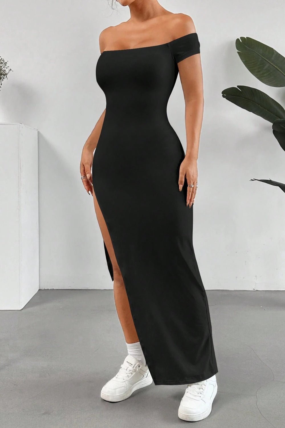 Off Shoulder Slit Maxi Dress - GlossDrop