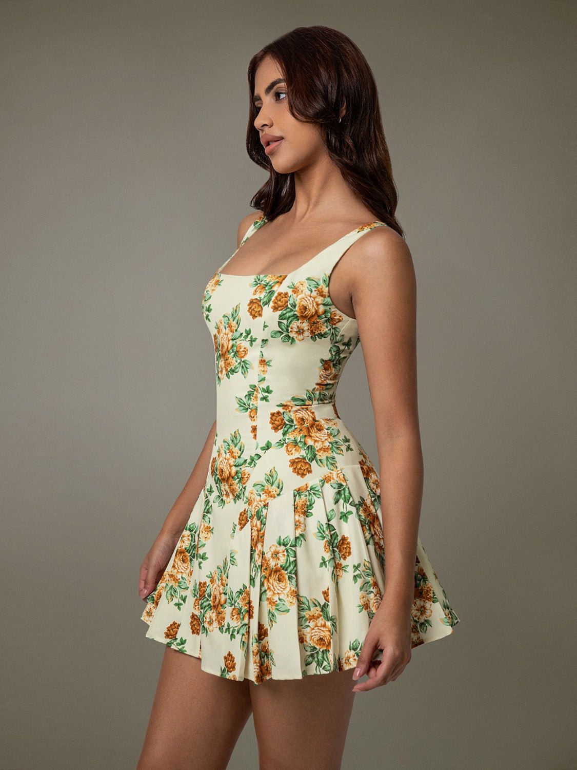 Floral Sleeveless Mini Pleated Dress - GlossDrop