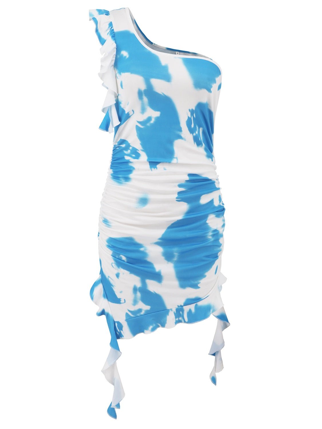Ruffled Tie - Dye Single Shoulder Mini Dress - GlossDrop