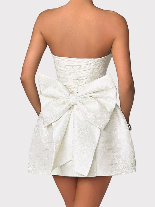 Lace - Up Sleeveless Satin Mini Dress with Bow - GlossDrop