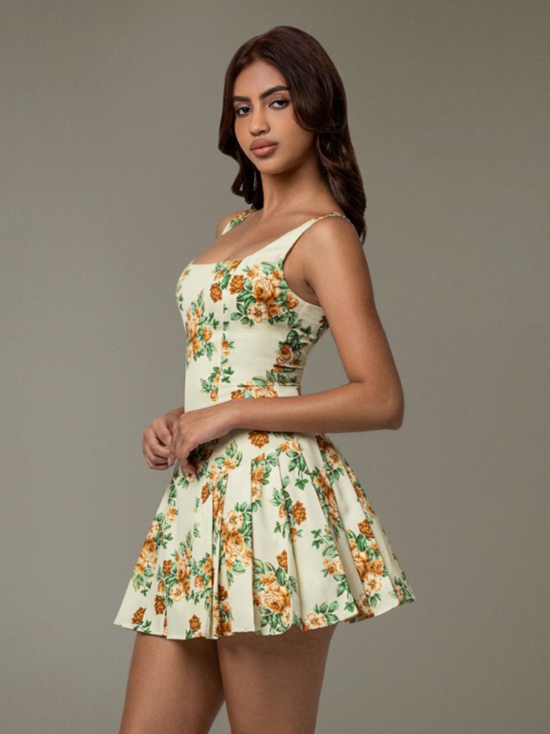 Floral Sleeveless Mini Pleated Dress - GlossDrop