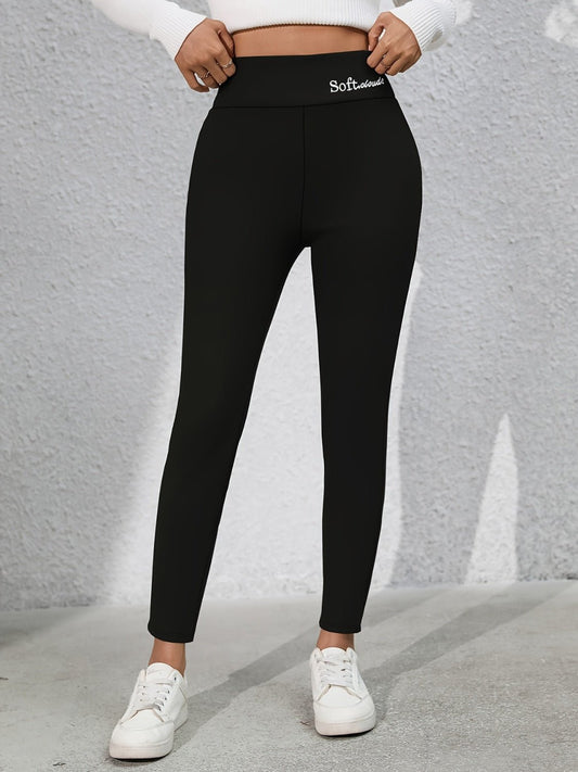 Full Size Letter Embroidered High Waist Leggings - GlossDrop