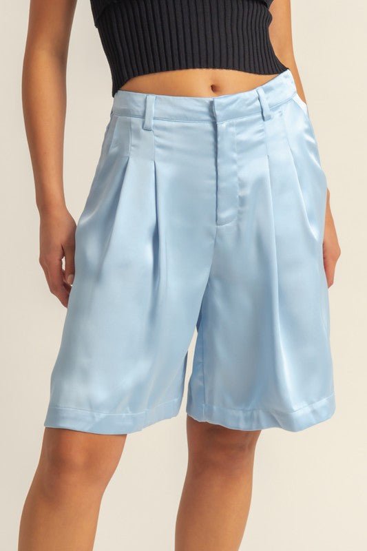 HYFVE High - Waist Pleated Satin Shorts - GlossDrop