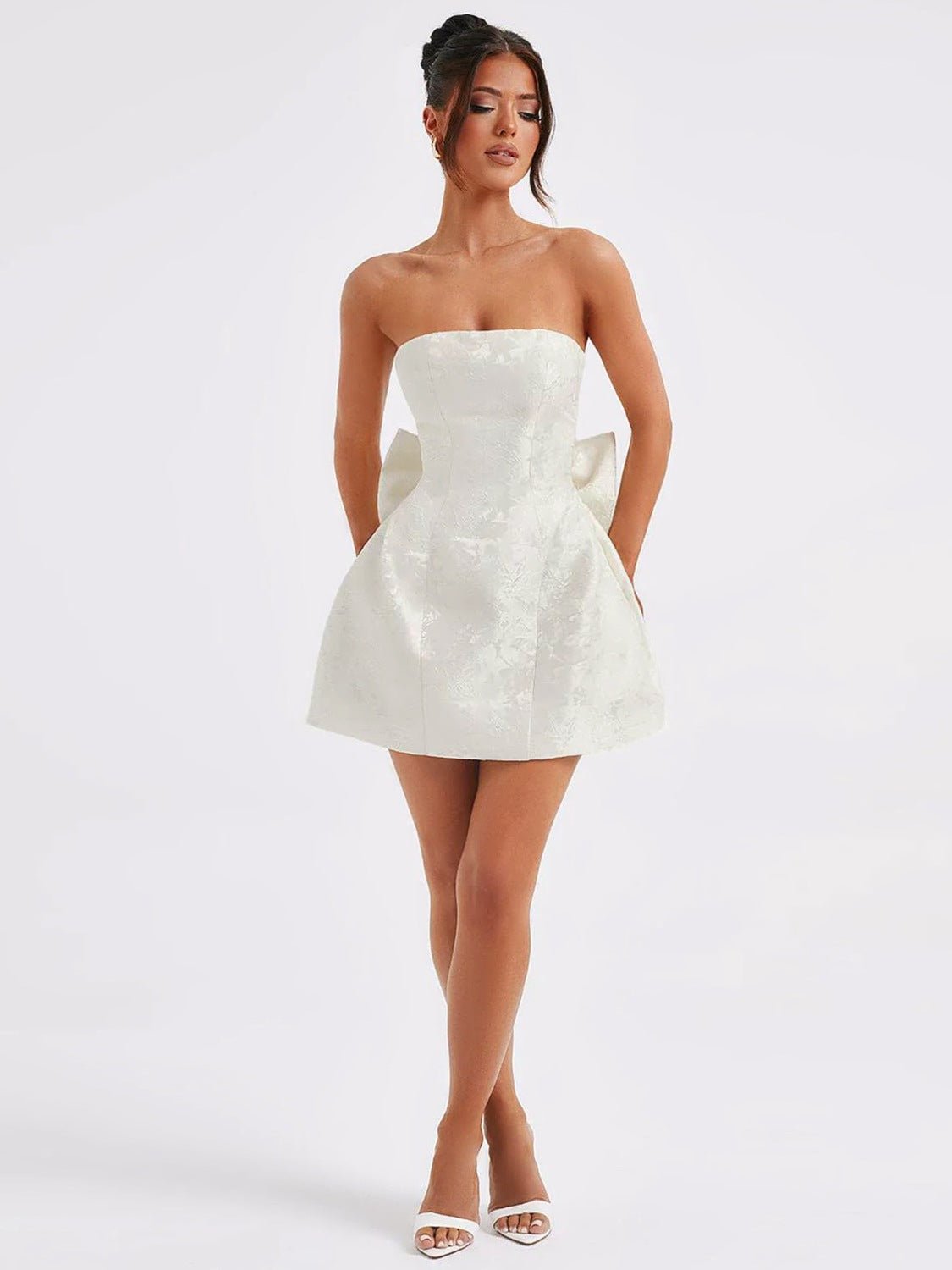 Lace - Up Sleeveless Satin Mini Dress with Bow - GlossDrop