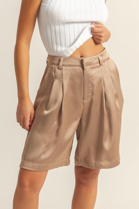 HYFVE High - Waist Pleated Satin Shorts - GlossDrop