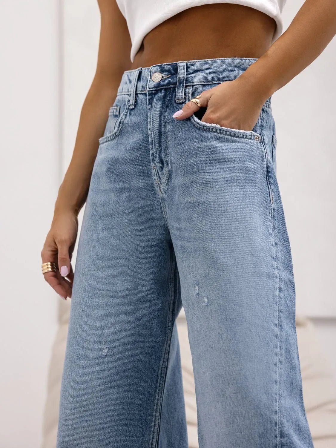 Distressed Wide Leg Jeans - GlossDrop