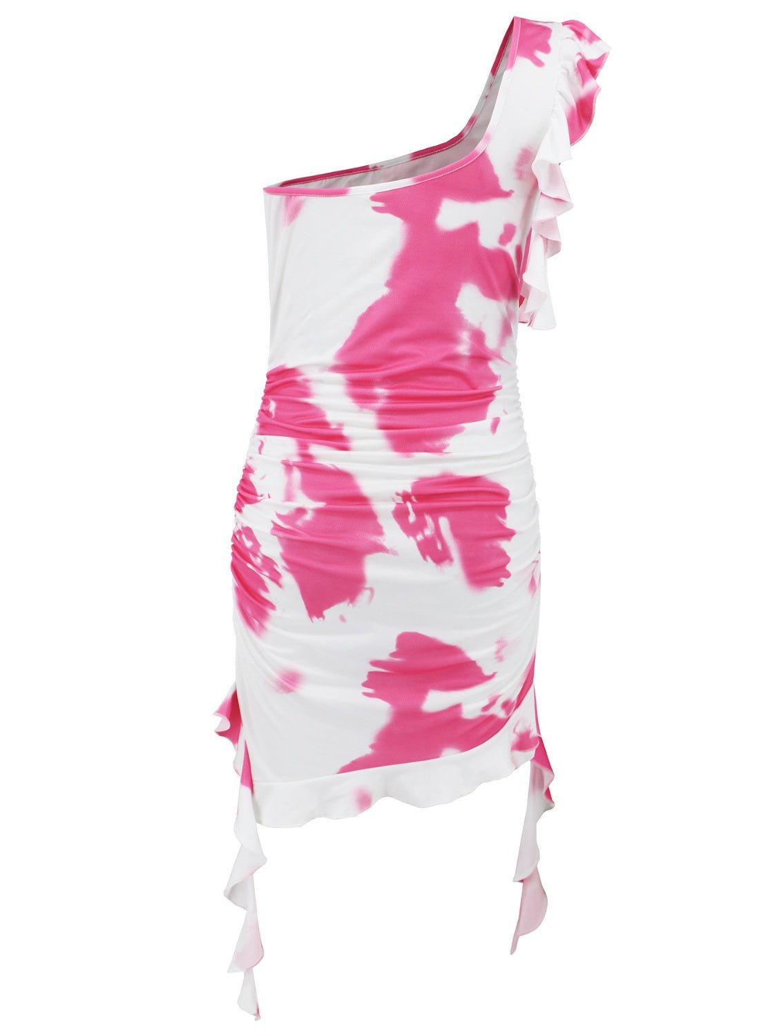 Ruffled Tie - Dye Single Shoulder Mini Dress - GlossDrop