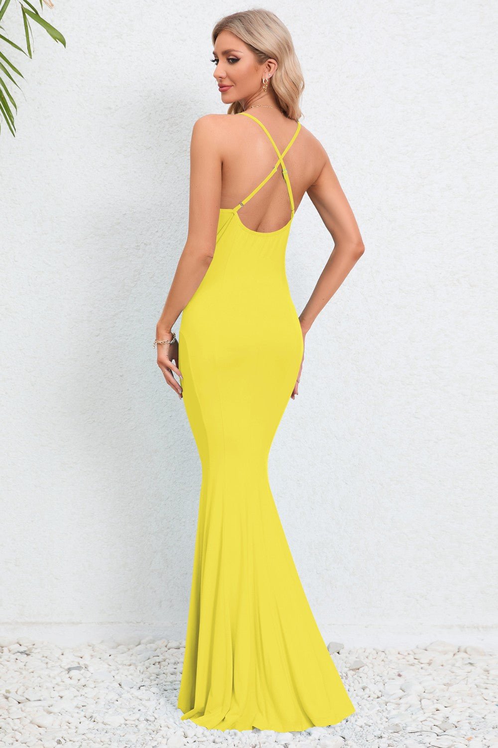 Crisscross Spaghetti Strap Fishtail Dress - GlossDrop
